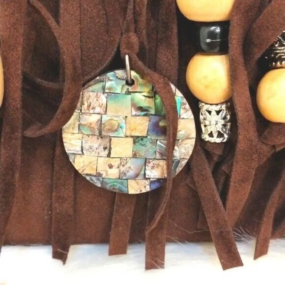 CROSSBODY BROWN Fringed Purse BOHEMIAN Luxury Gold Chain Charms Flower Gypsy NEW